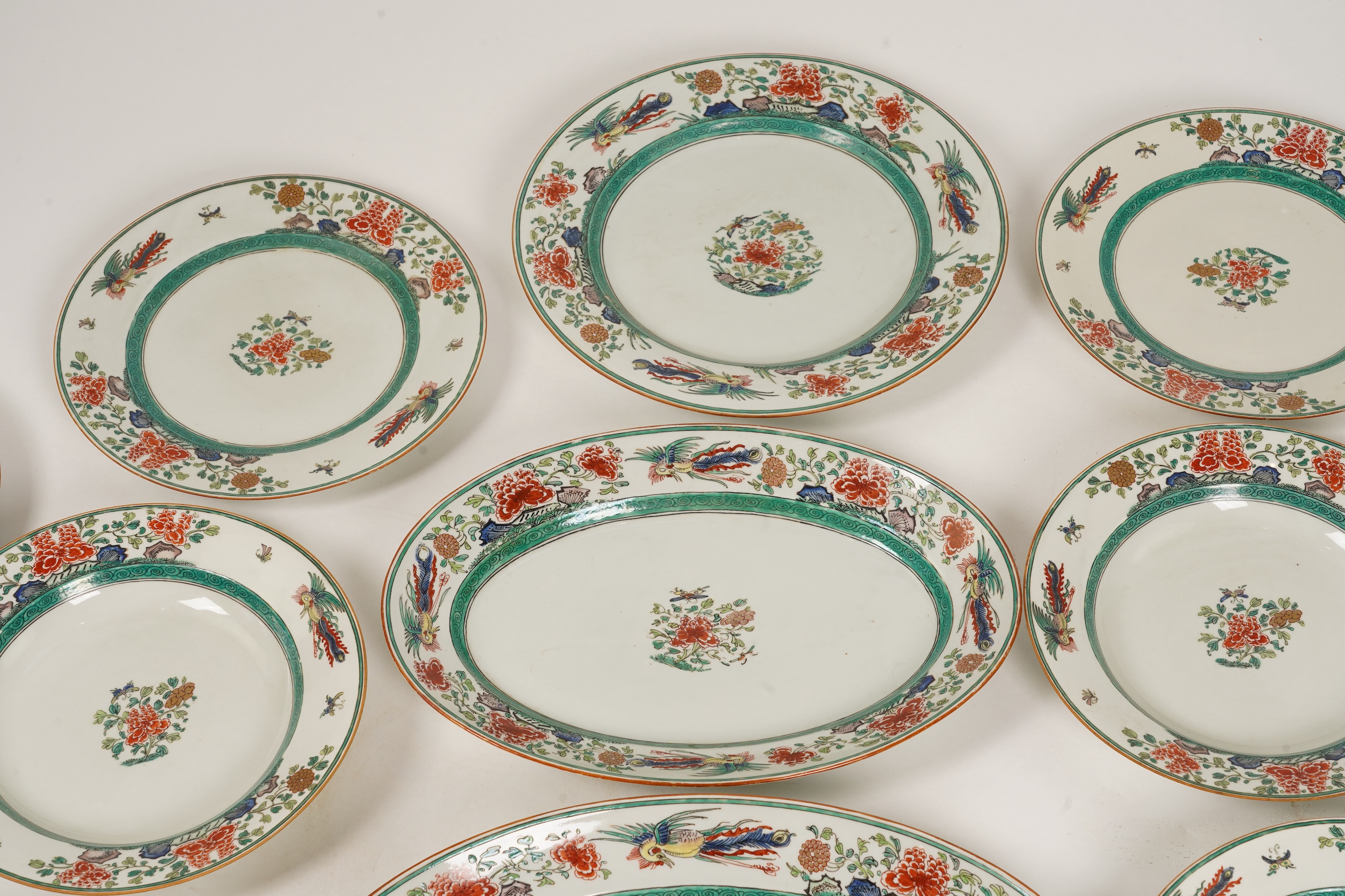 A Samson famille verte part dinner service in green Kutani style